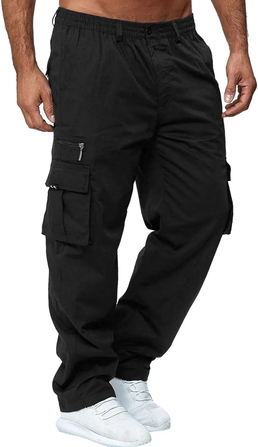 2024 Men's Baggy Cargo Pants Loose Sport Hiking Pants Stylish Casual Work Jogger Sweatpants Outdoor Trousers Pockets