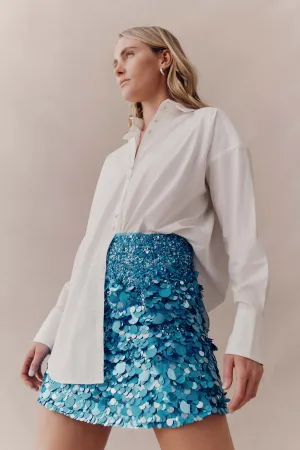 Cherie Sequin Mini Skirt Azure Blue