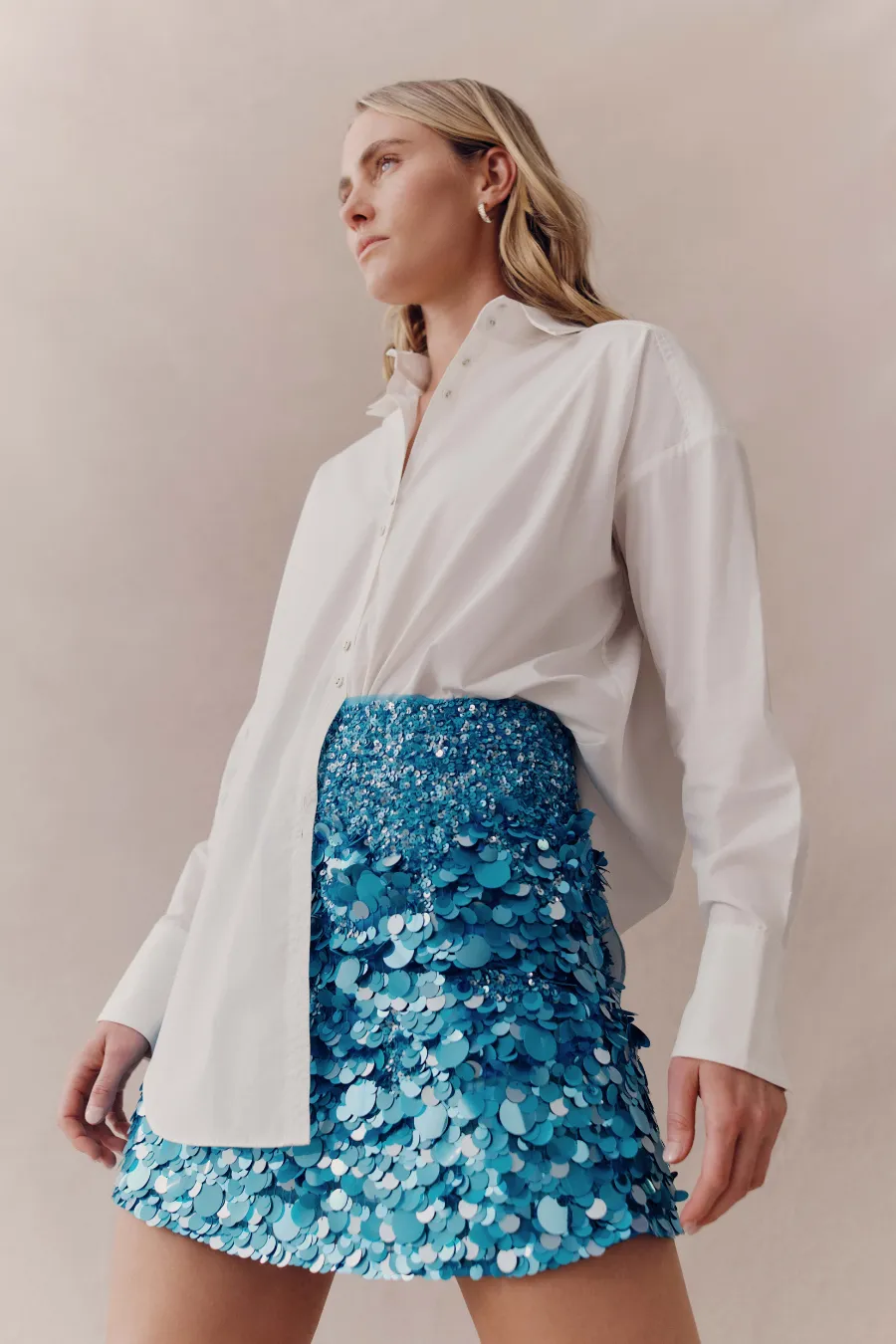 Cherie Sequin Mini Skirt Azure Blue