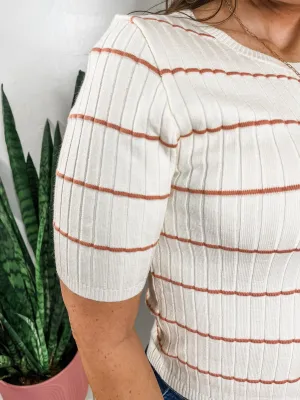 Cream & Pink Stripe Ribbed Sweater