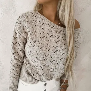 Fashion Off-Shoulder Hollowed Leisure Pullover Sweater