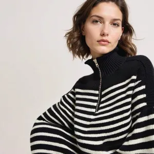Grey Stripe Zipper Sweater