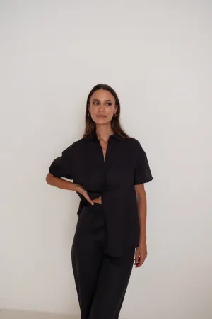 Mellow Puff Shirt Black Linen
