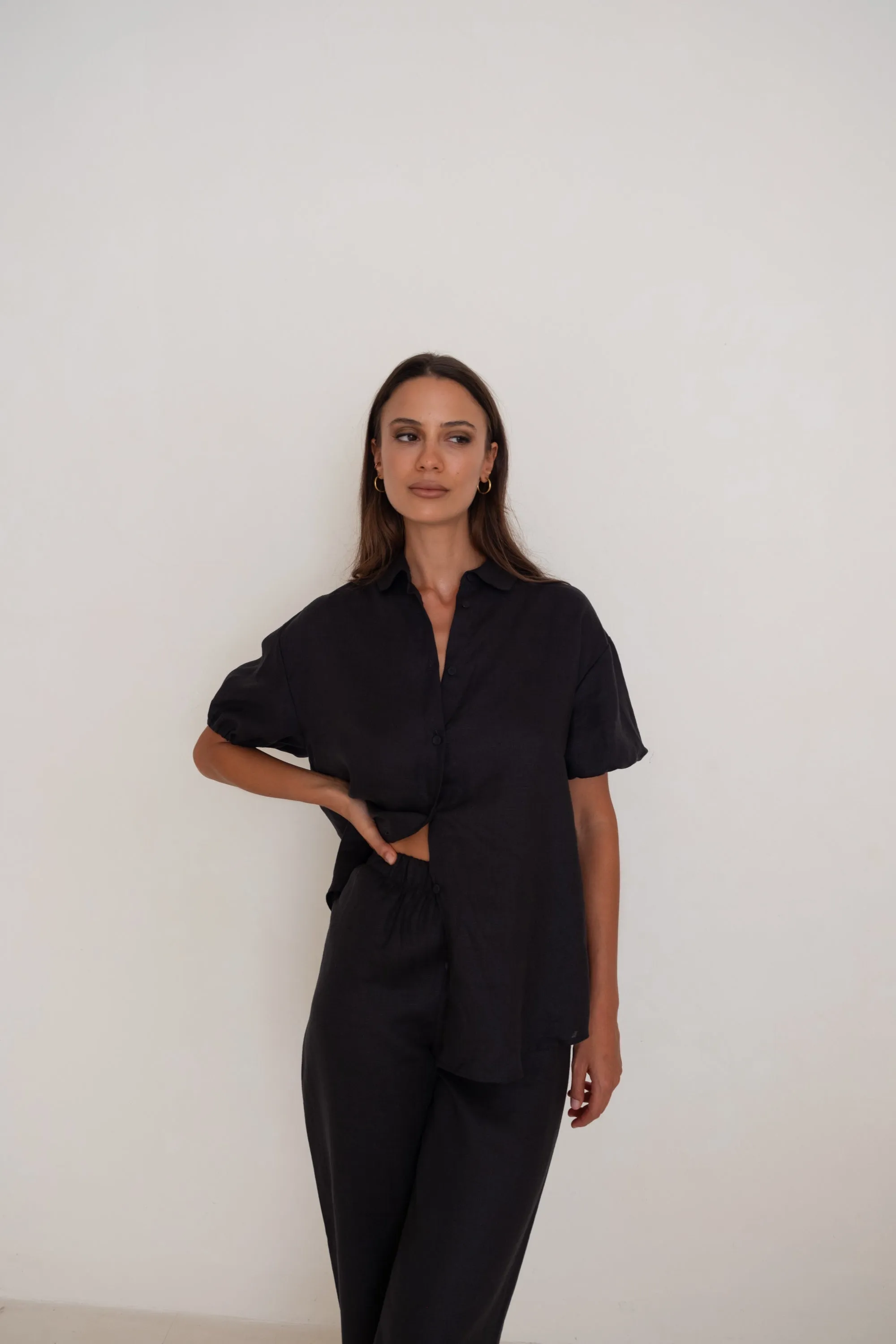 Mellow Puff Shirt Black Linen
