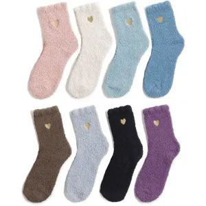 Pack Of 8 Fuzzy Warm Slipper Socks Women Super Soft Microfiber Cozy Socks