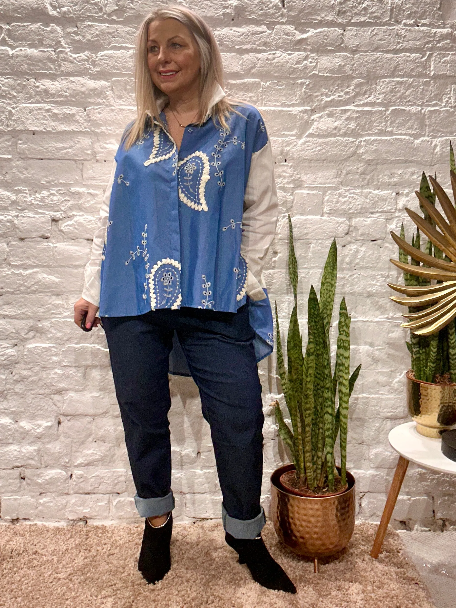 The Zeta Otto Beautiful Appliqus Button Through Shirt