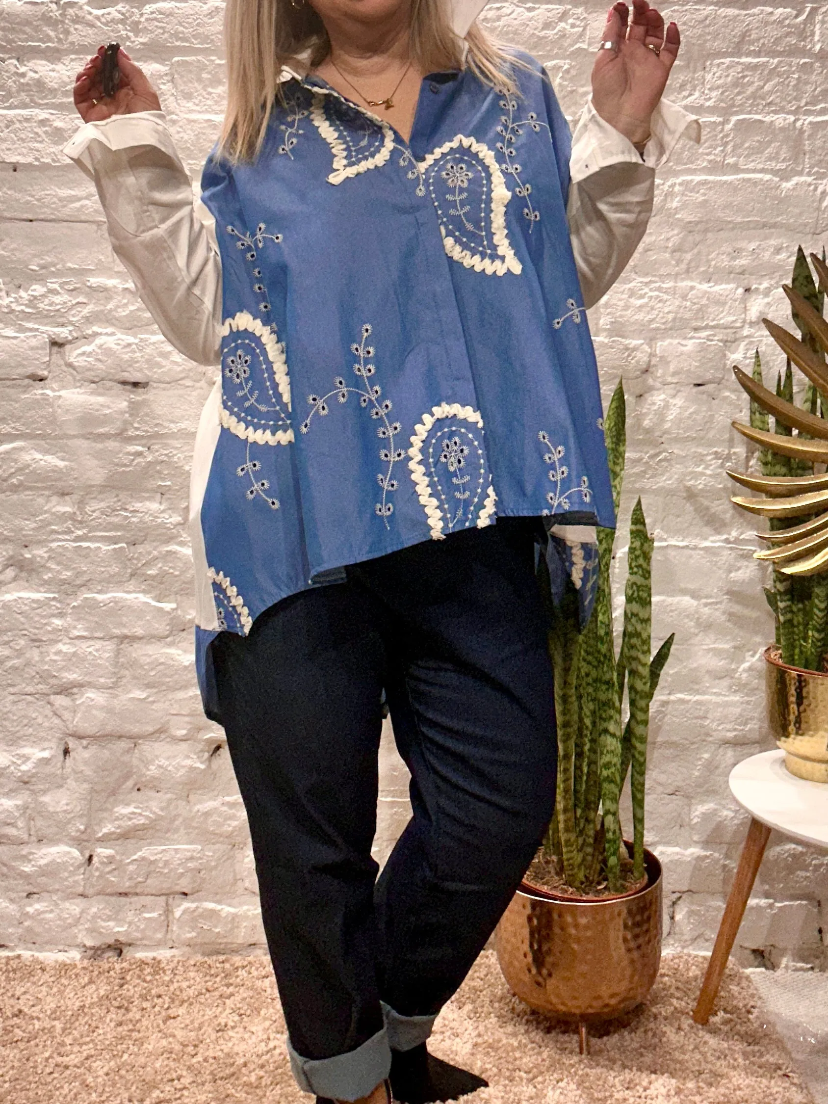 The Zeta Otto Beautiful Appliqus Button Through Shirt