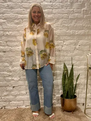 The Zeta Otto Romantica Long Sleeve Wild Poppy Button Through Shirt