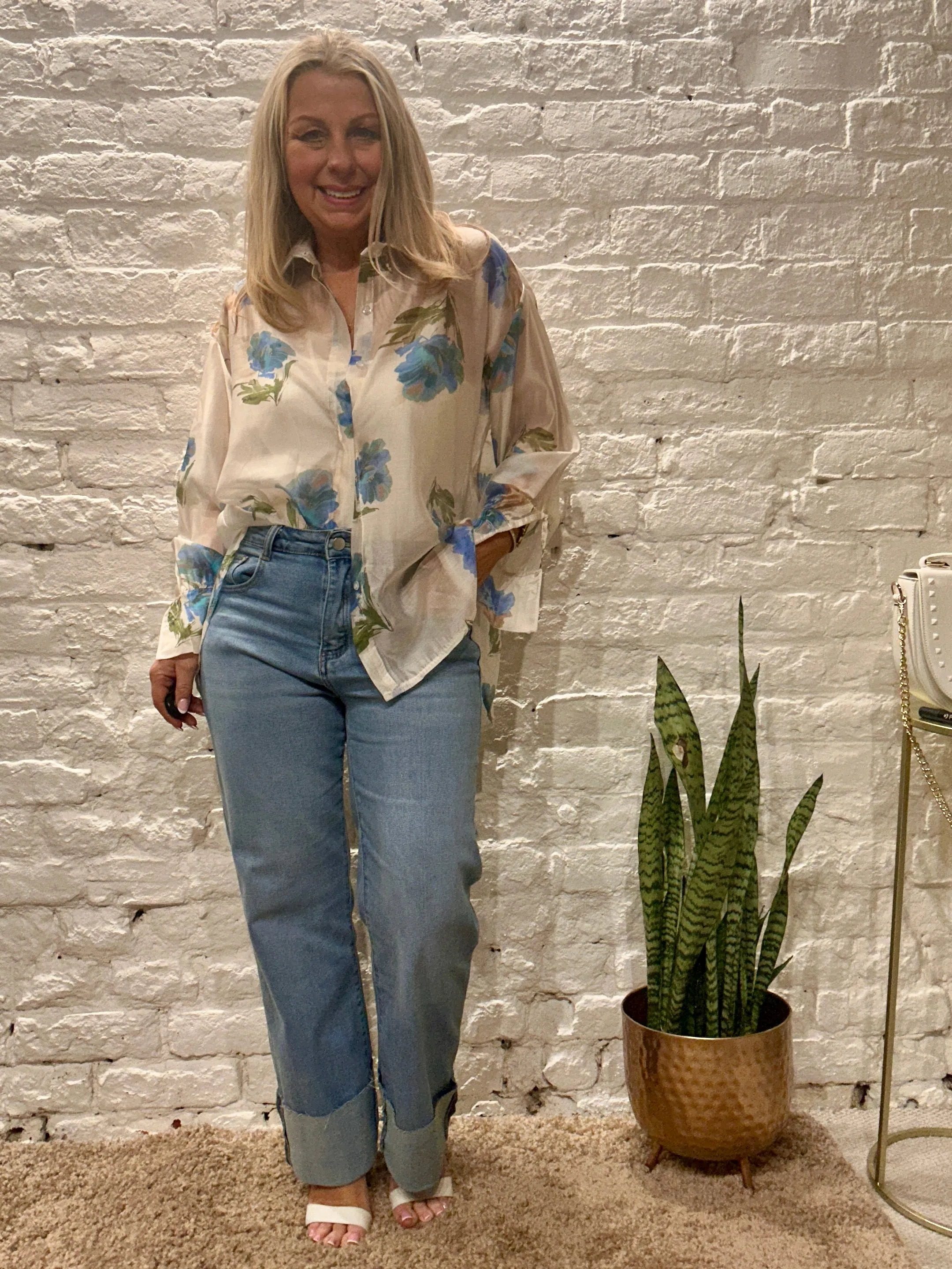 The Zeta Otto Romantica Long Sleeve Wild Poppy Button Through Shirt