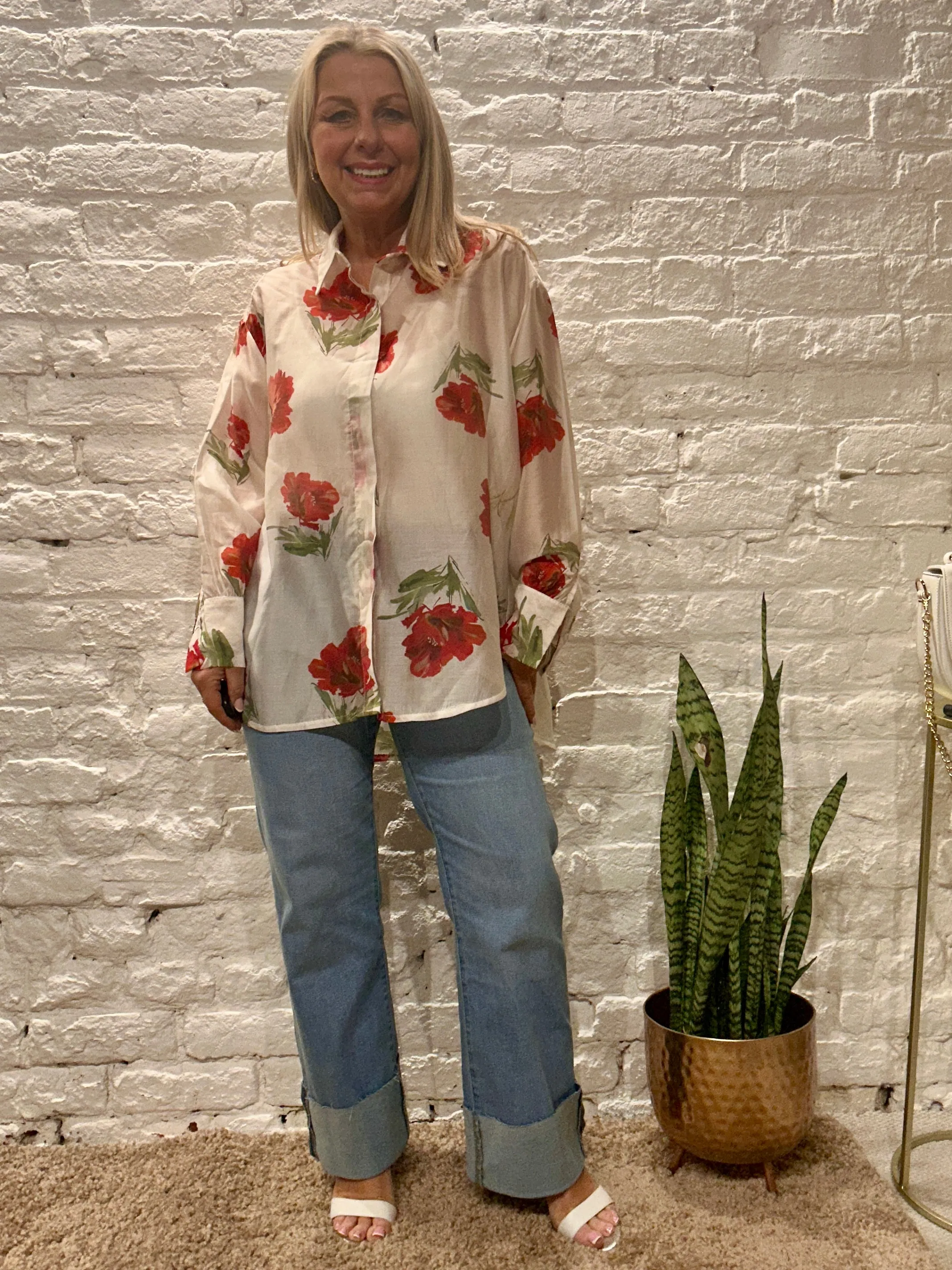 The Zeta Otto Romantica Long Sleeve Wild Poppy Button Through Shirt