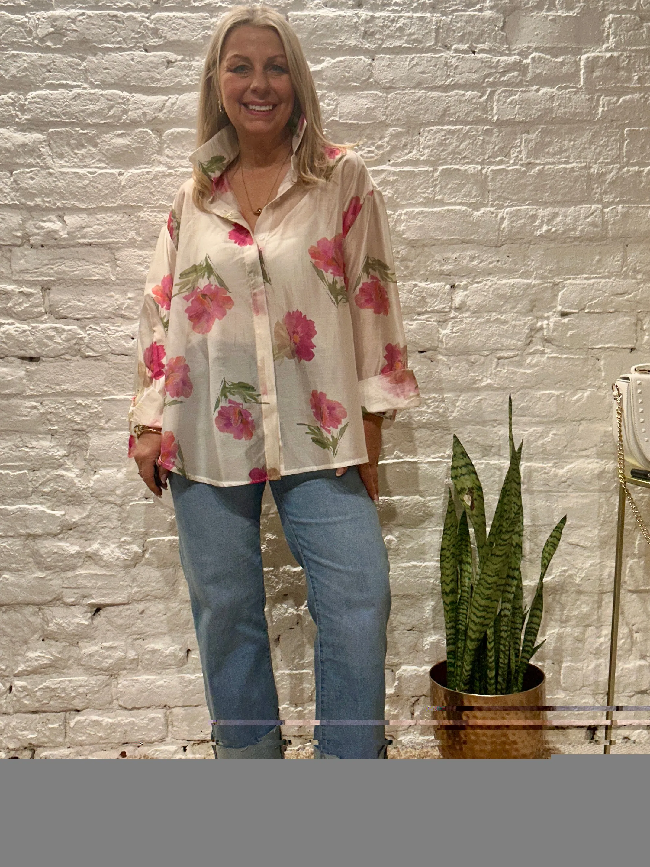 The Zeta Otto Romantica Long Sleeve Wild Poppy Button Through Shirt