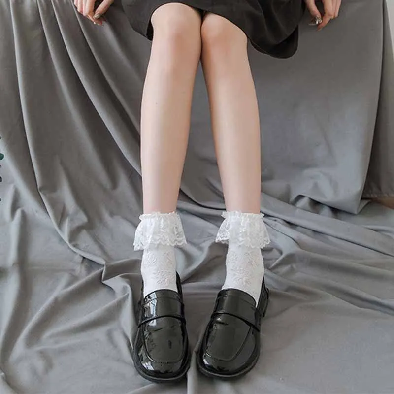 White Lace Bowknot Cotton Ankle Socks