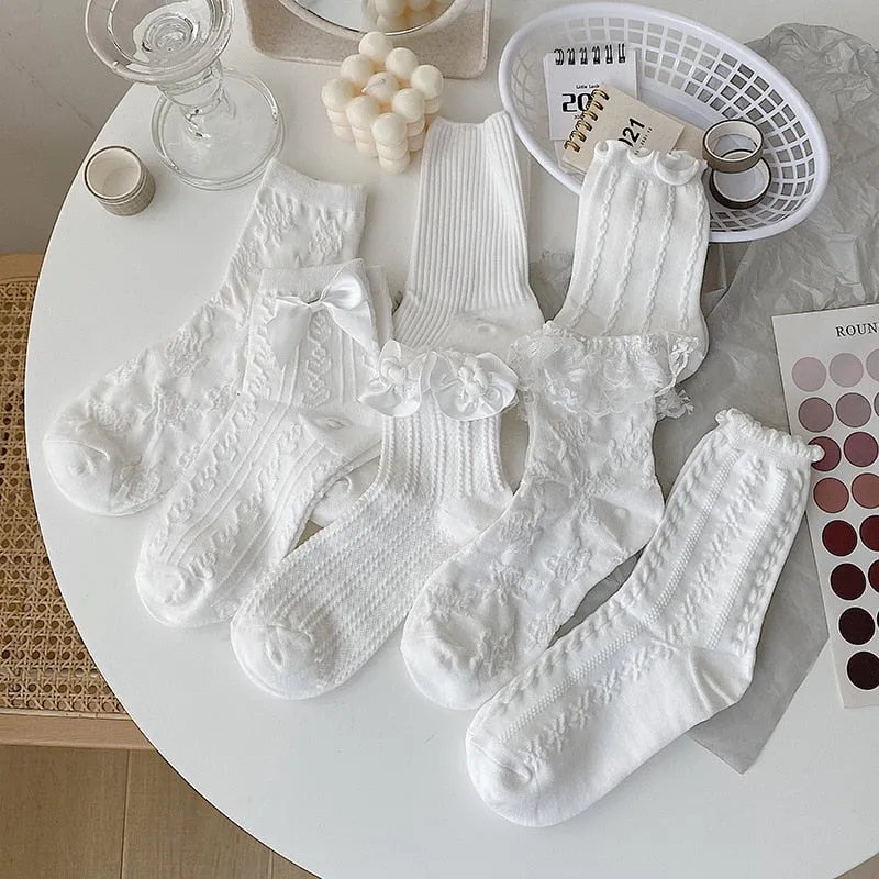 White Lace Bowknot Cotton Ankle Socks