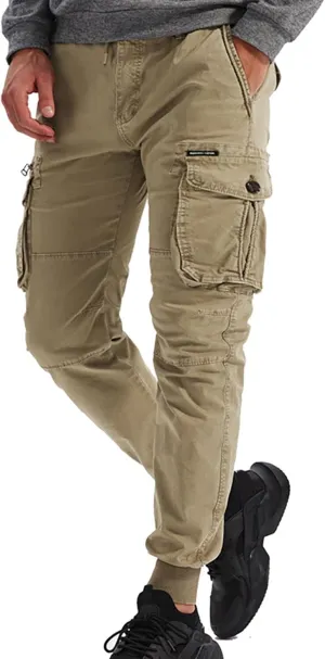 wodceeke Men's Jogger Cargo Pants Summer Slim-Fit Tapered Trousers Casual Solid Elastic Waist Drawstring Work Pants