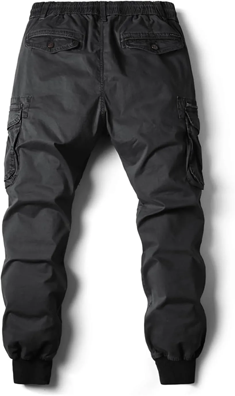 wodceeke Men's Jogger Cargo Pants Summer Slim-Fit Tapered Trousers Casual Solid Elastic Waist Drawstring Work Pants