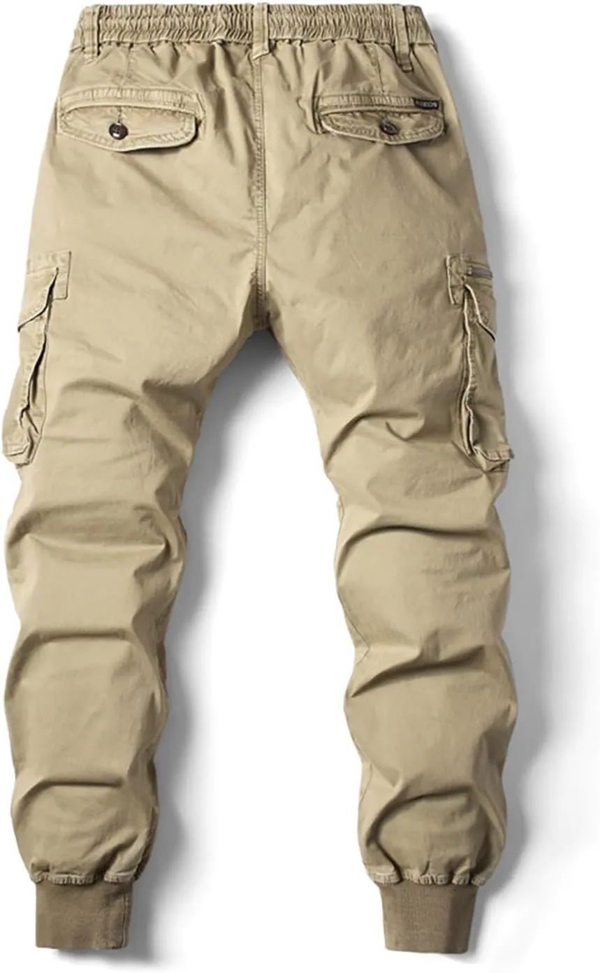 wodceeke Men's Jogger Cargo Pants Summer Slim-Fit Tapered Trousers Casual Solid Elastic Waist Drawstring Work Pants