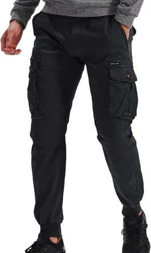 wodceeke Men's Jogger Cargo Pants Summer Slim-Fit Tapered Trousers Casual Solid Elastic Waist Drawstring Work Pants